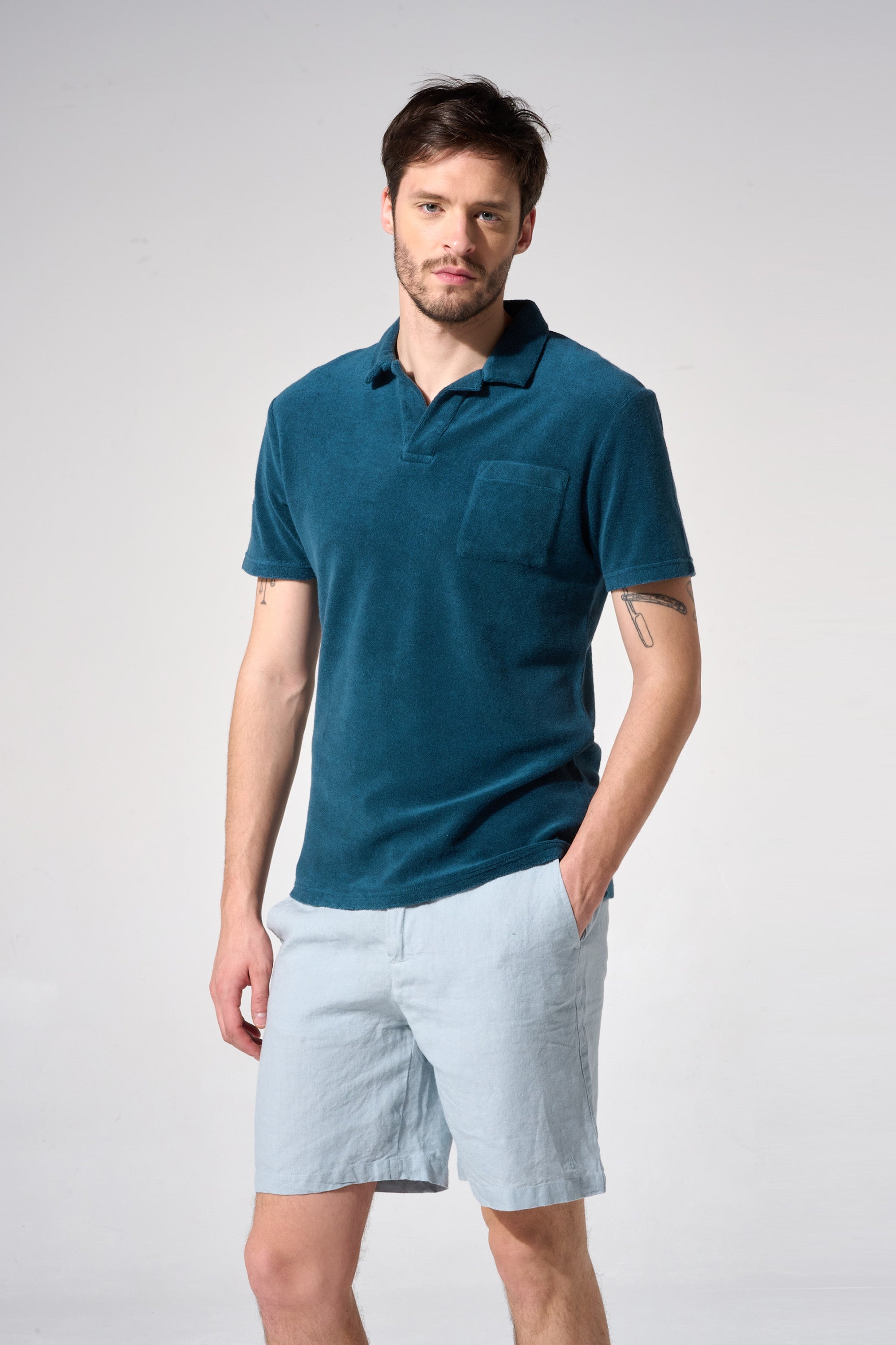 Bermuda lin homme bleu