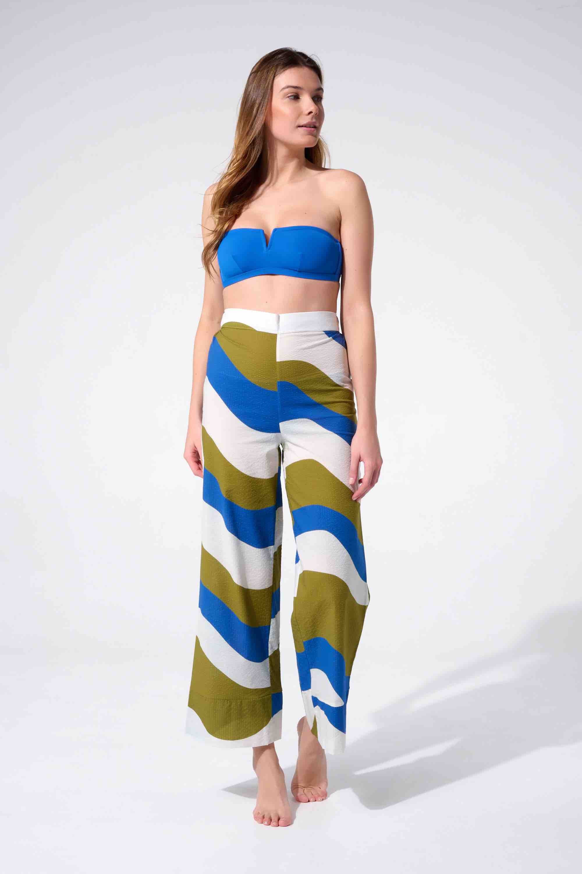 Pantalons femme kaki blanc bleu