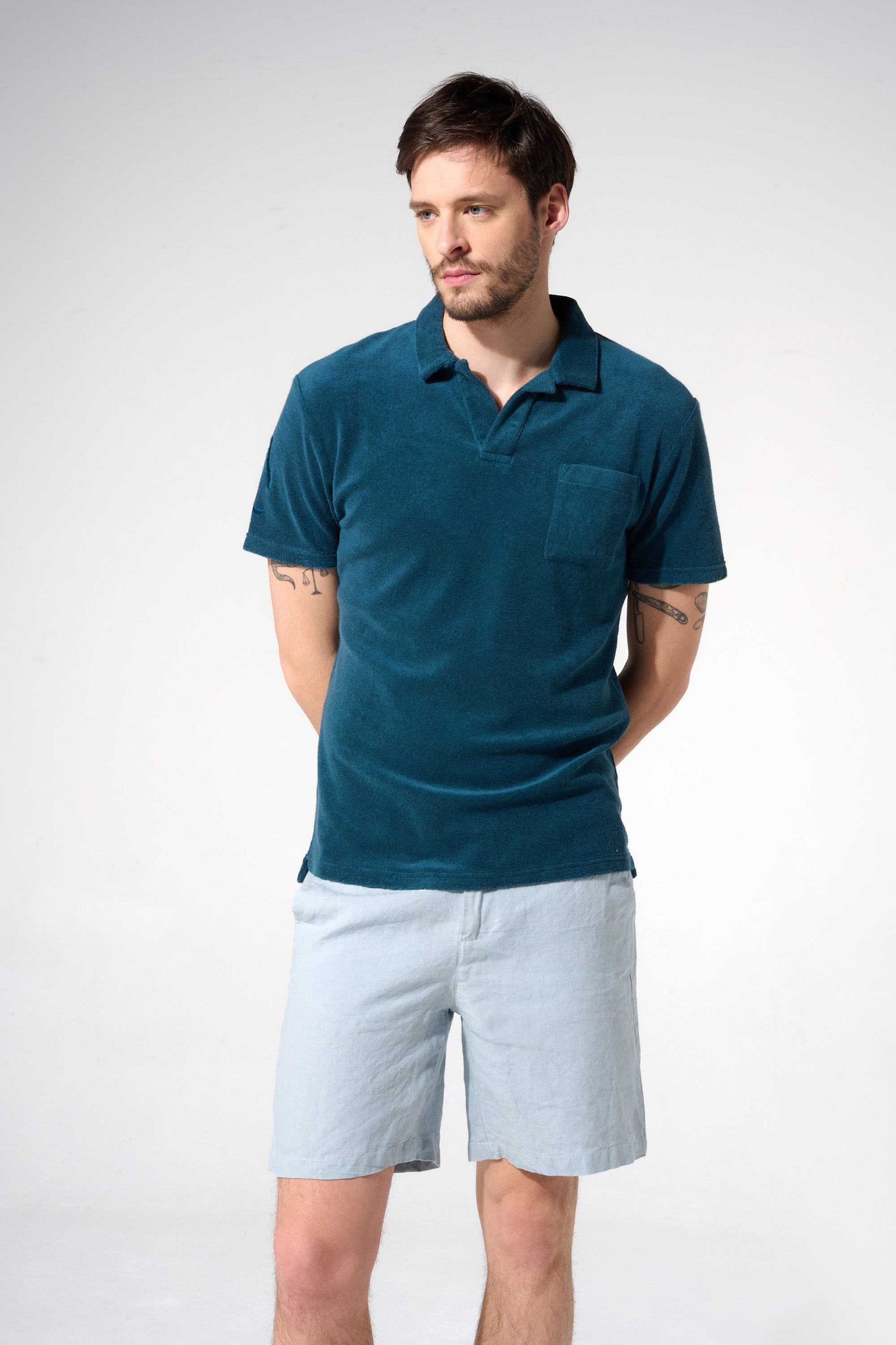 polo eponge homme bleu canard