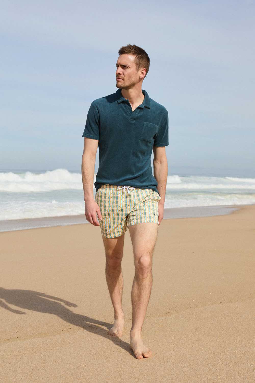 Polo eponge bleu canard homme