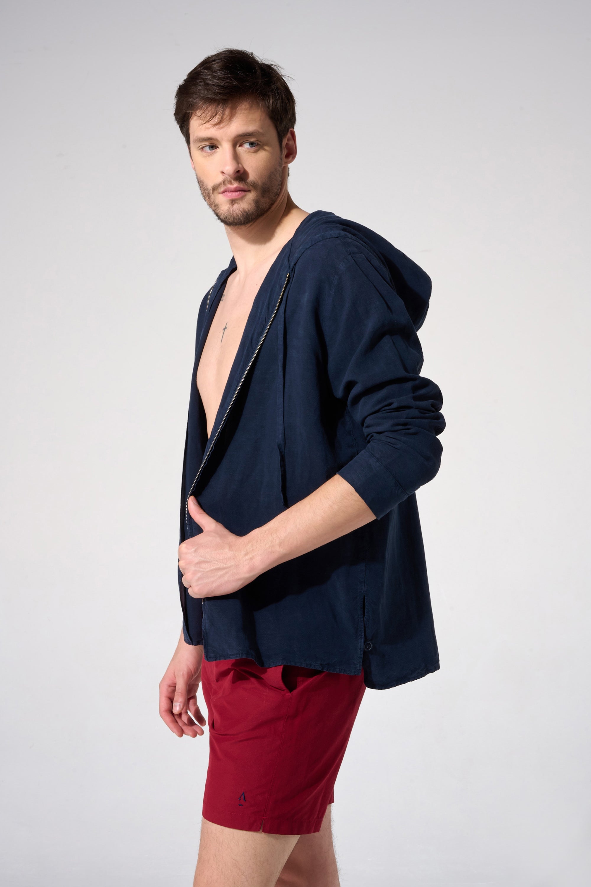 Short de bain uni bordeaux