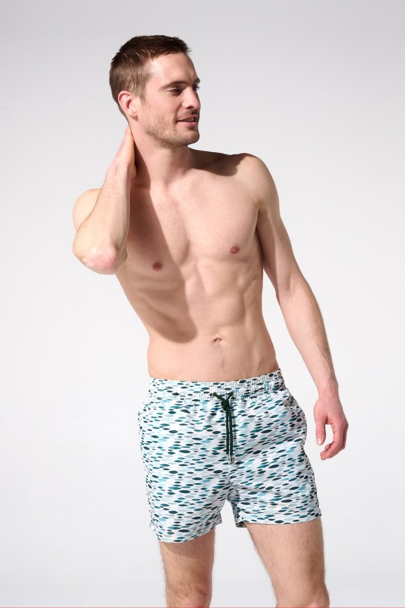Short de bain vert d'eau à motifs