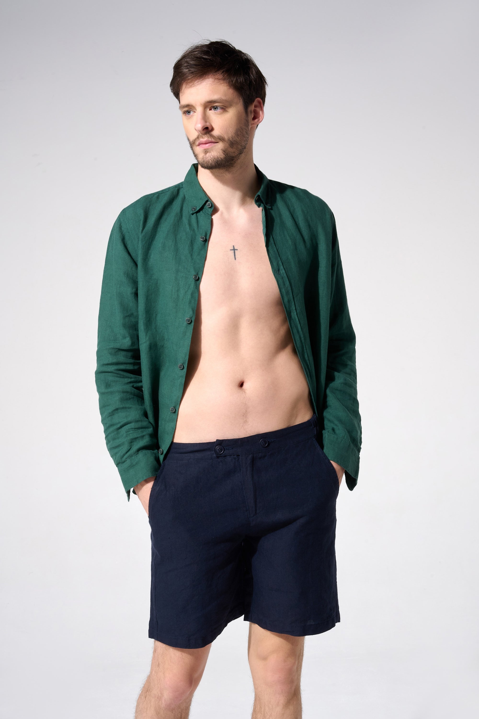 Bermuda lin homme bleu marine