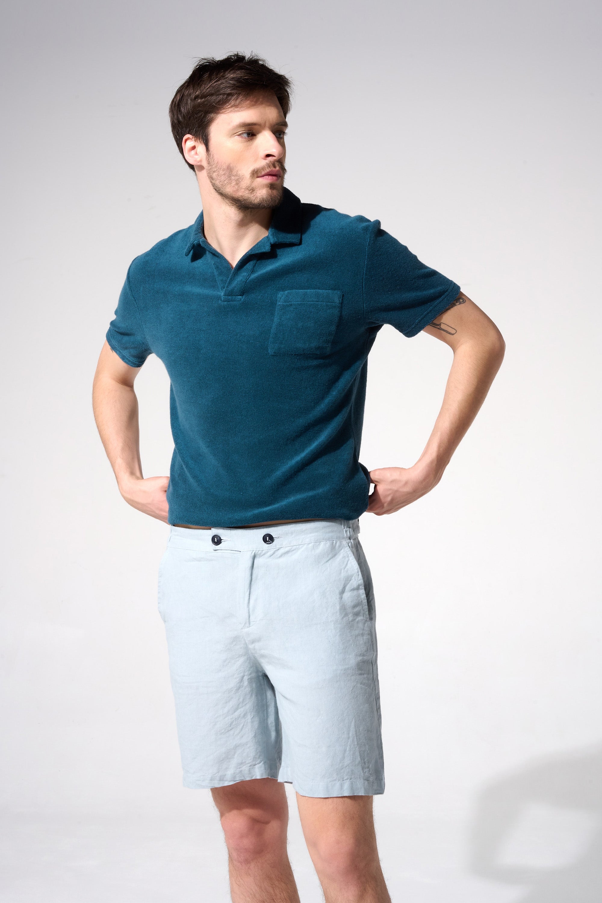 Bermuda lin homme bleu caraibes