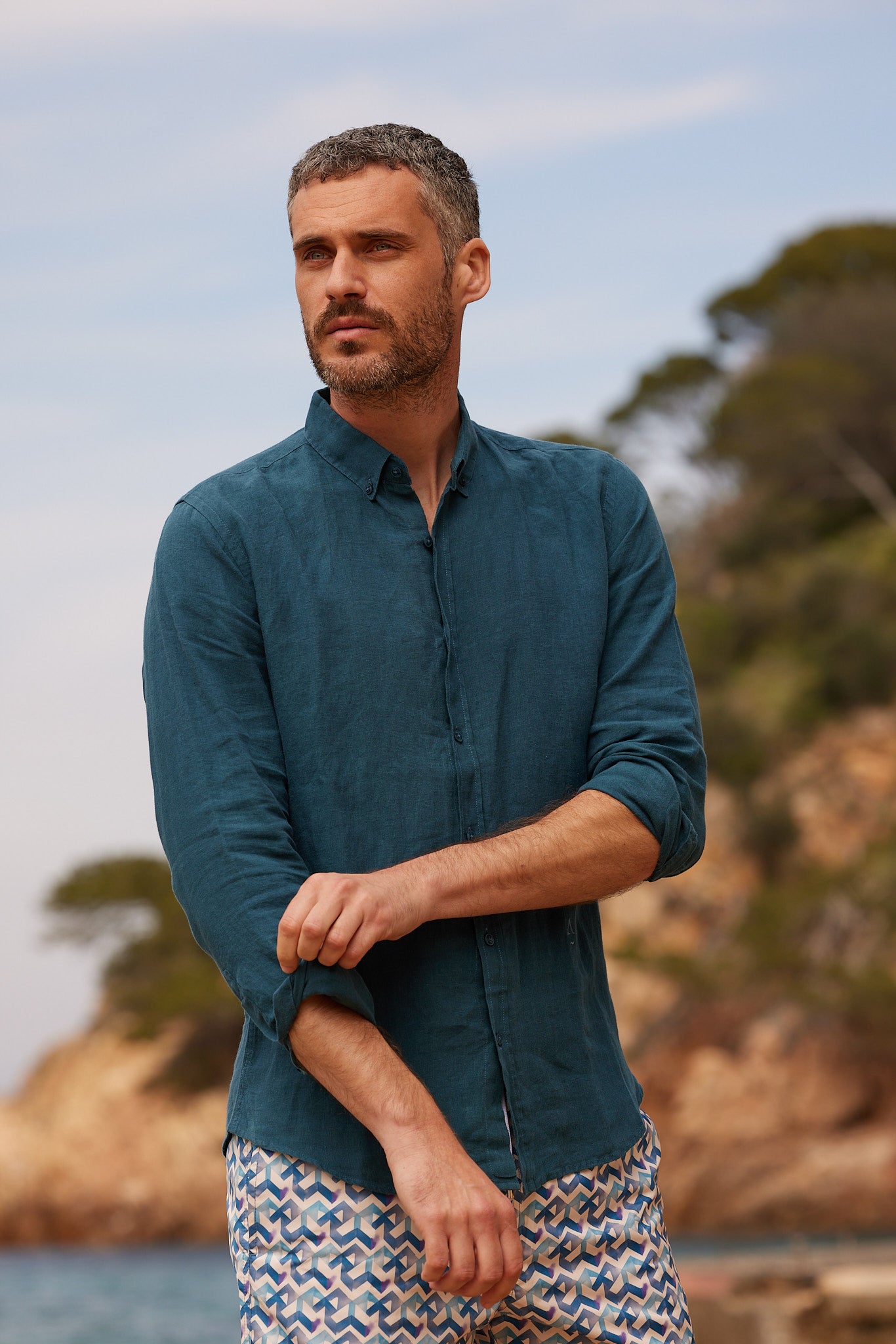 chemise en lin bleue