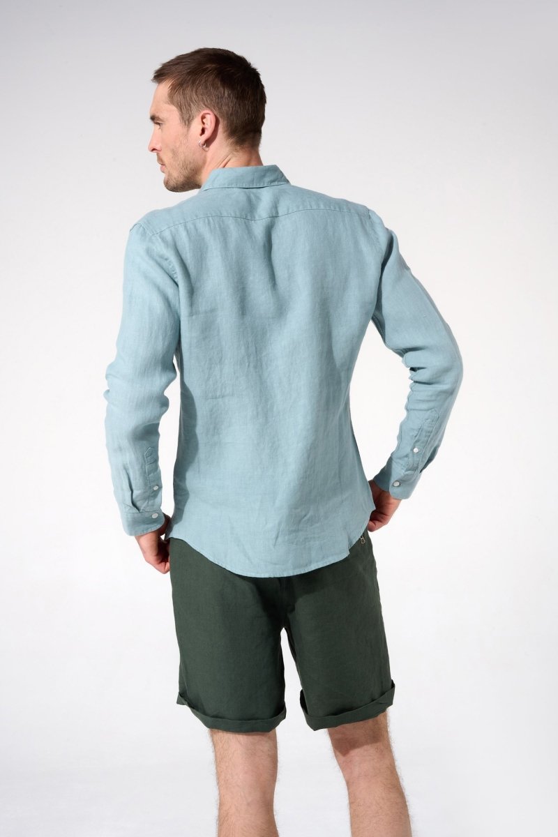 Chemise en lin bleu caraibes