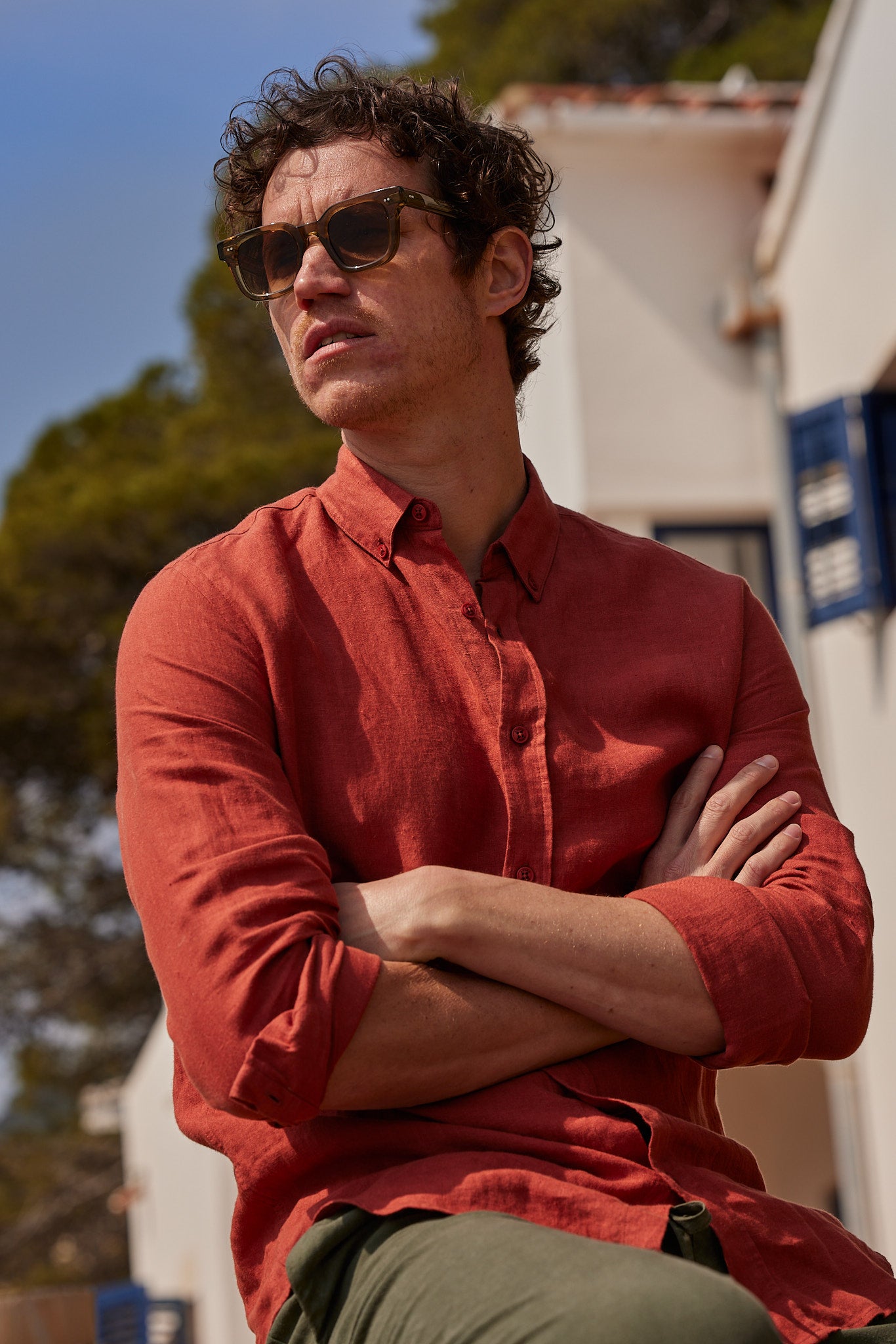 chemise en lin brique homme