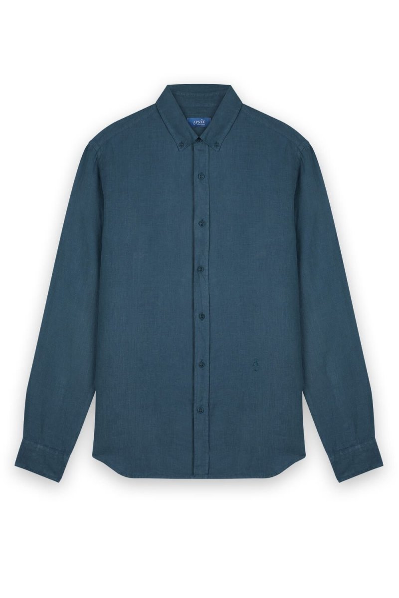 Chemise lin homme bleu pétrole