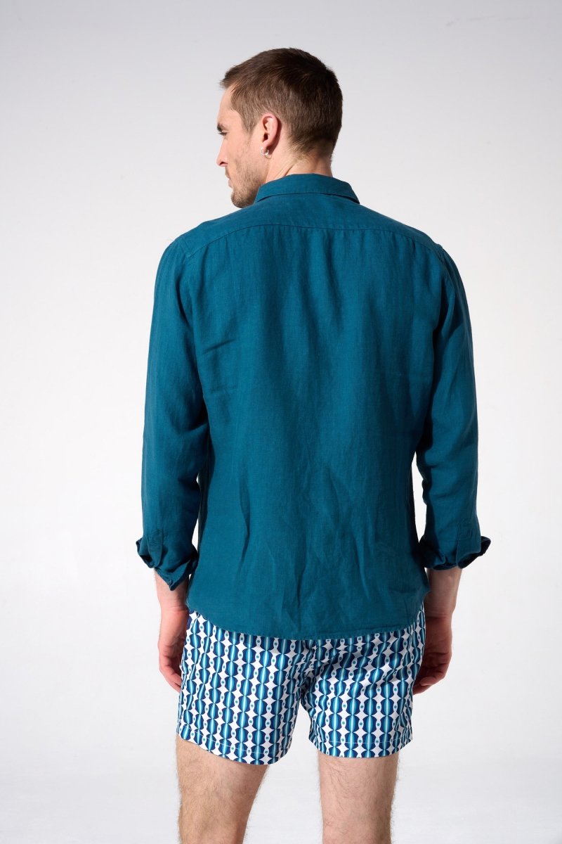 Chemise lin homme bleu pétrole