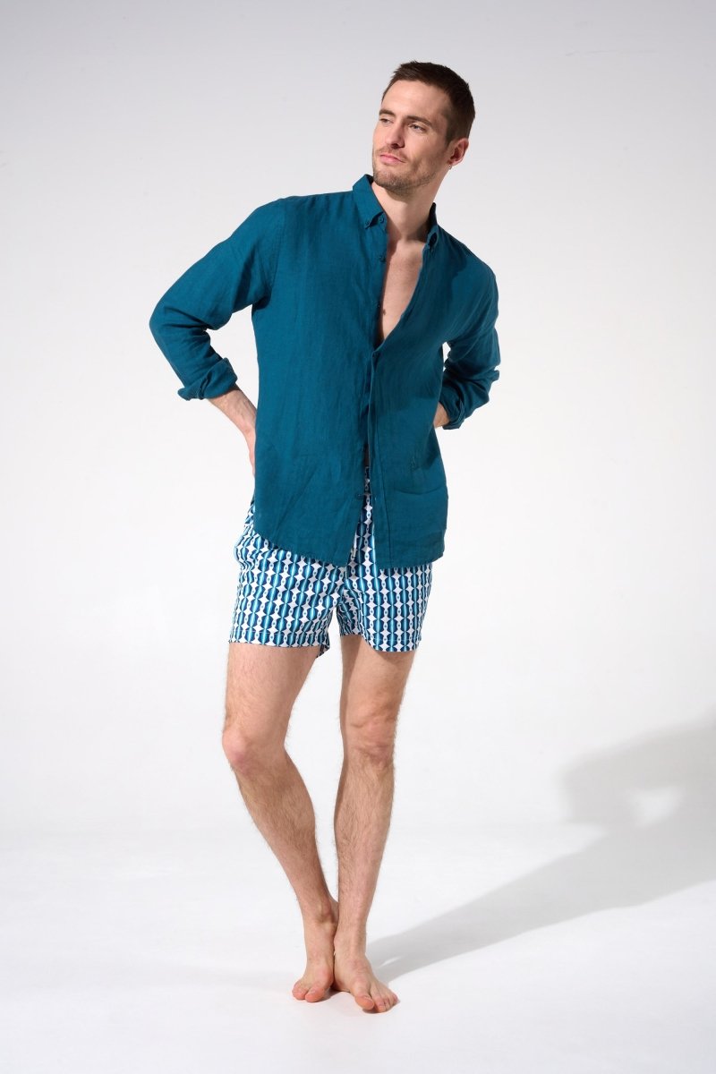 Chemise lin homme bleu pétrole