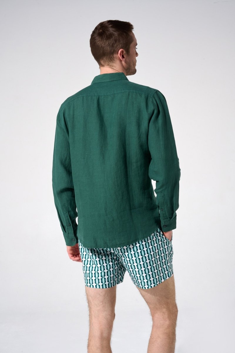 chemise lin uni vert homme