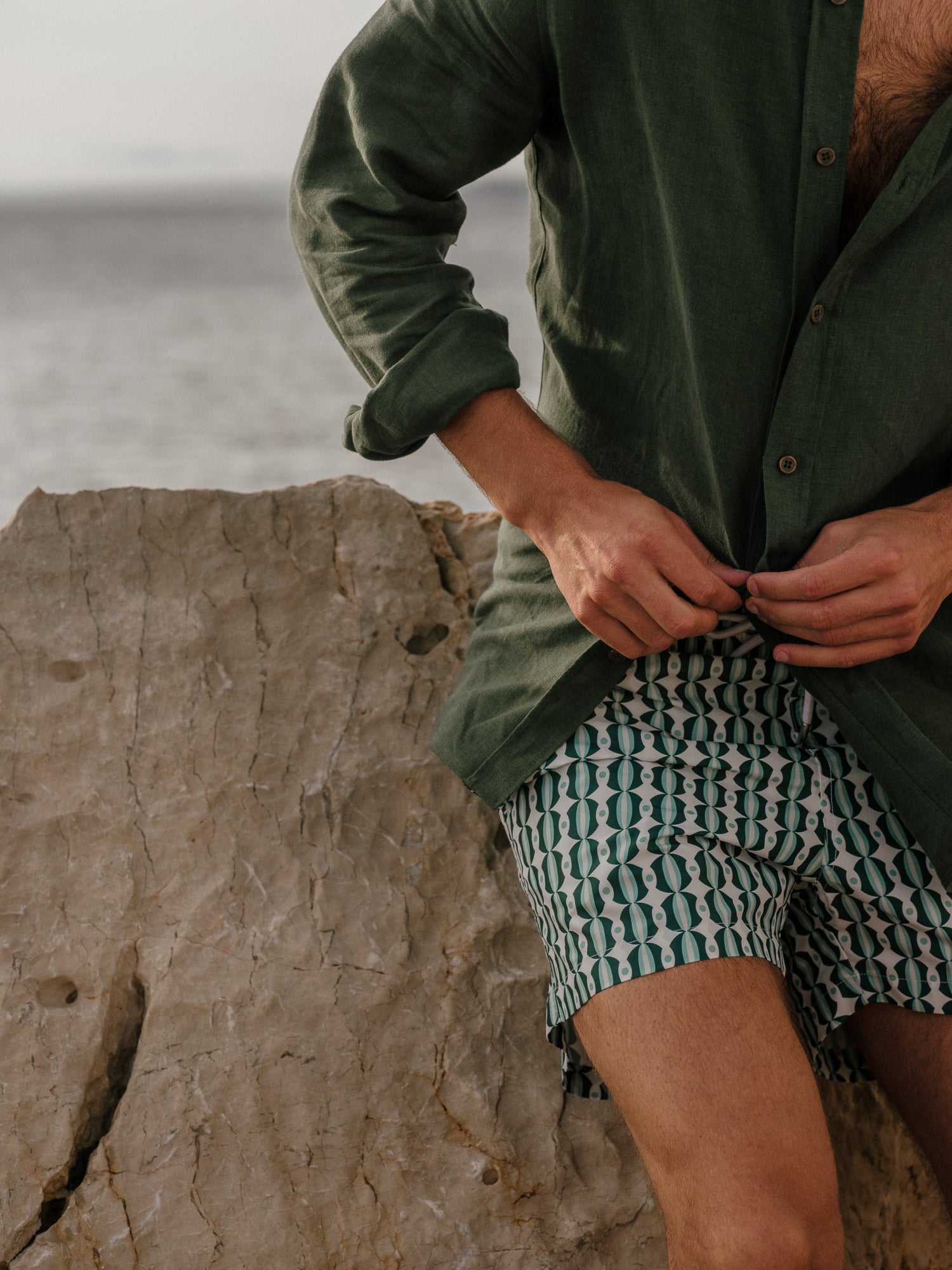 chemise lin vert jade homme