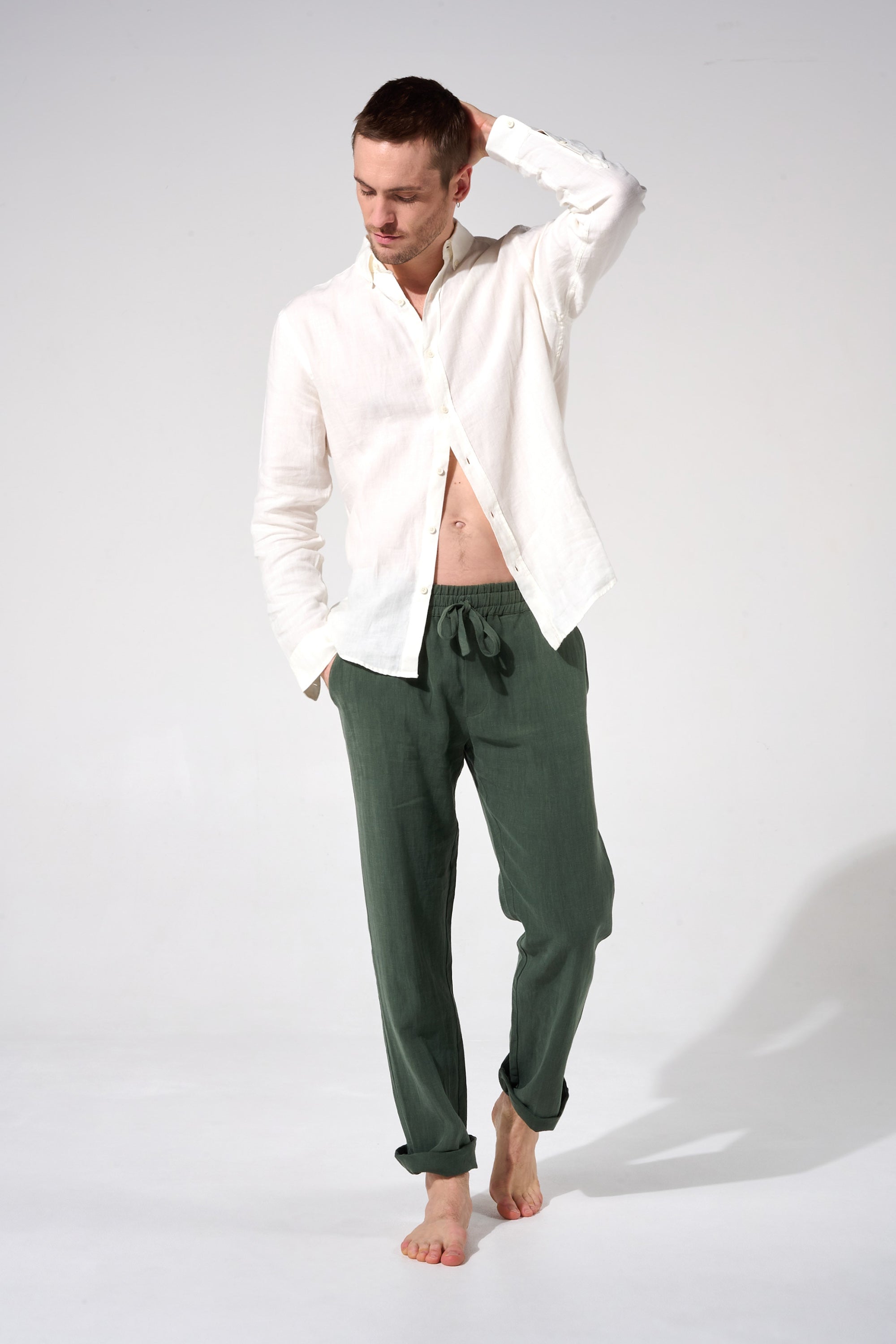 pantalon en lin vert