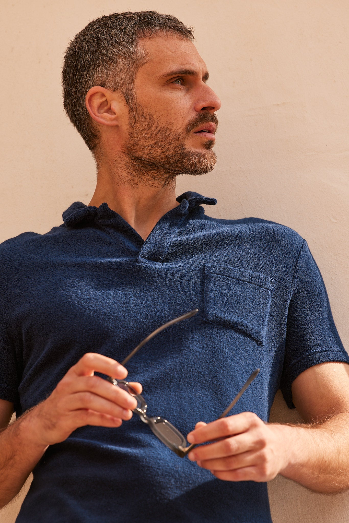 polo eponge homme bleu marine