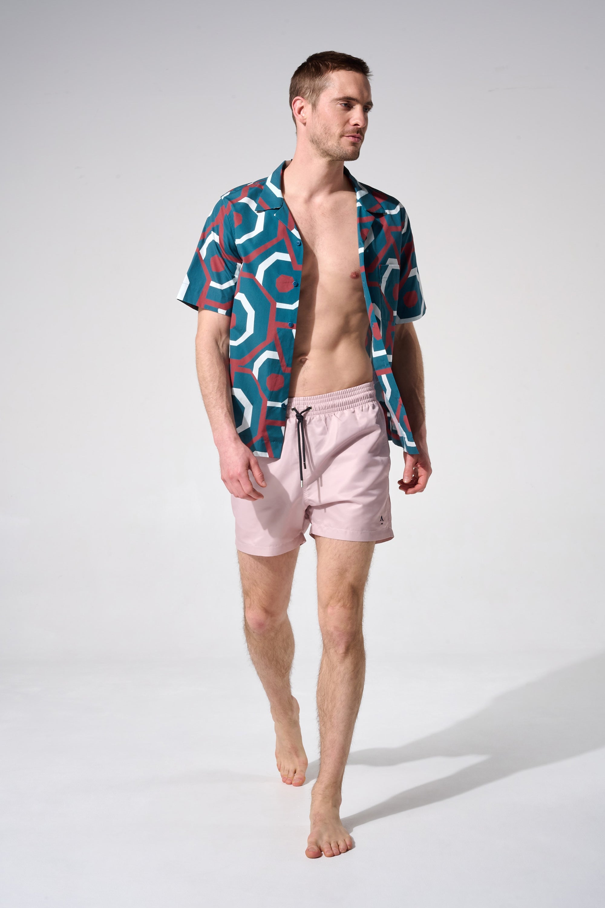 short de bain uni rose