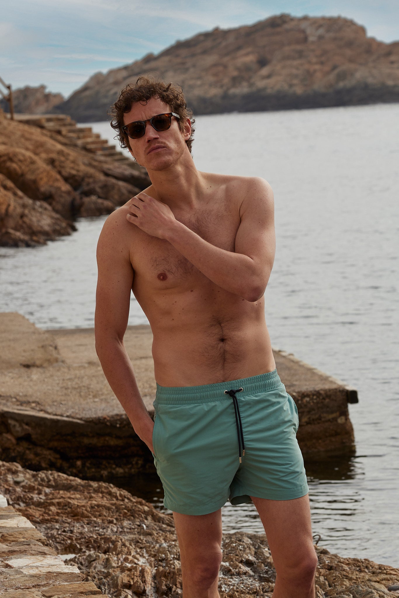 Short de bain - Uni vert