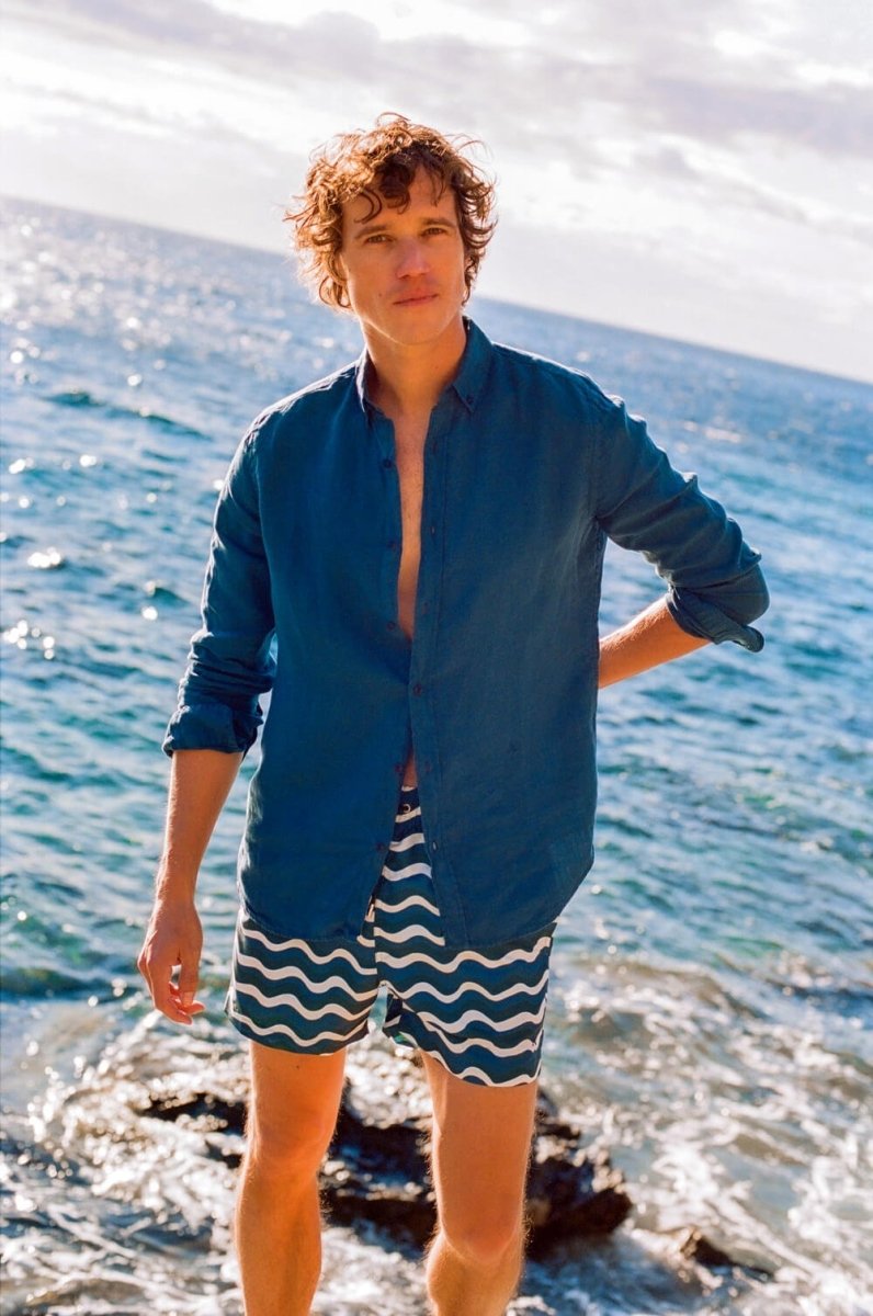 Short de bain avec motifs bleu et blanc