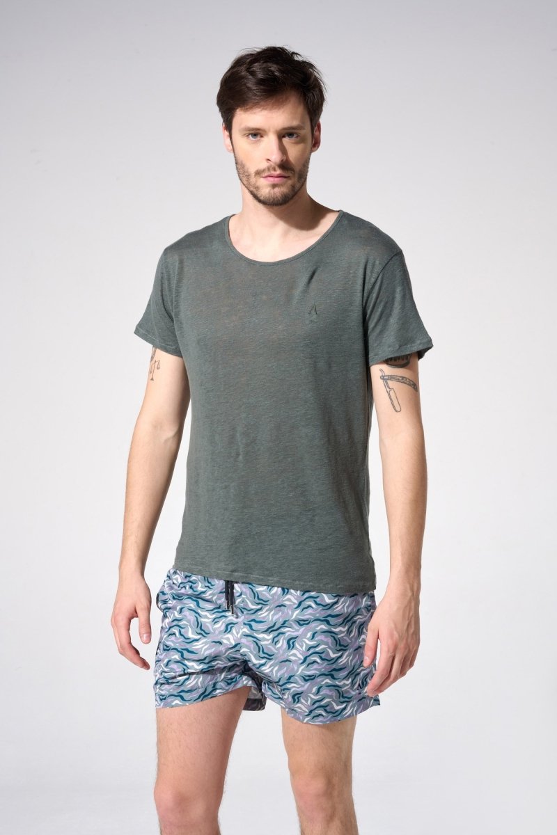 Maillot imprimé algues vert et gris