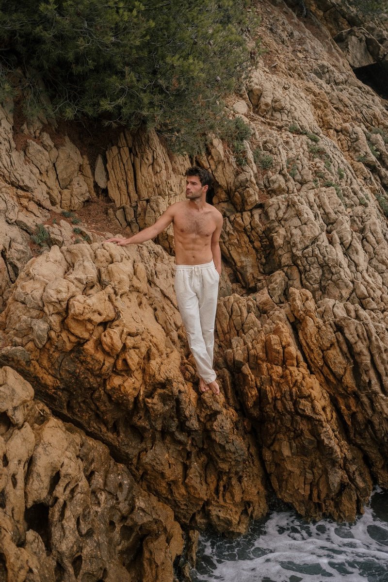 pantalon lin blanc homme