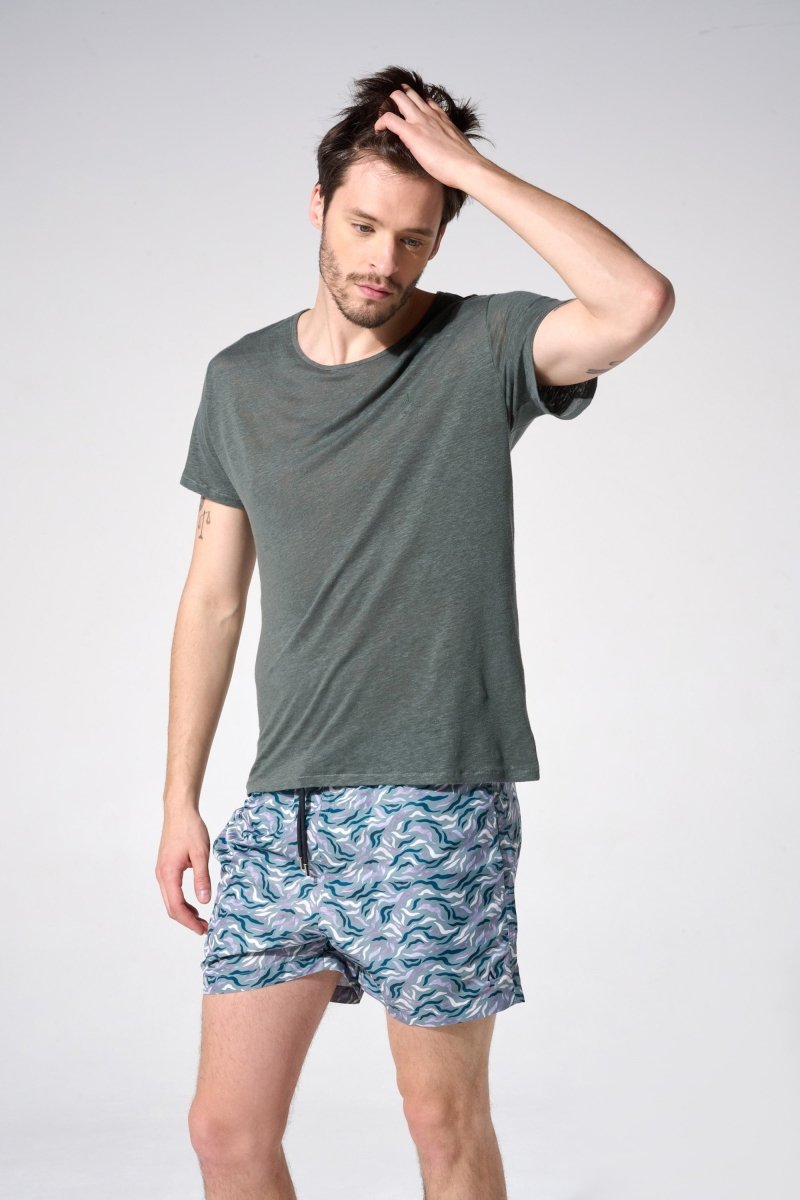 Maillot imprimé algues vert et gris
