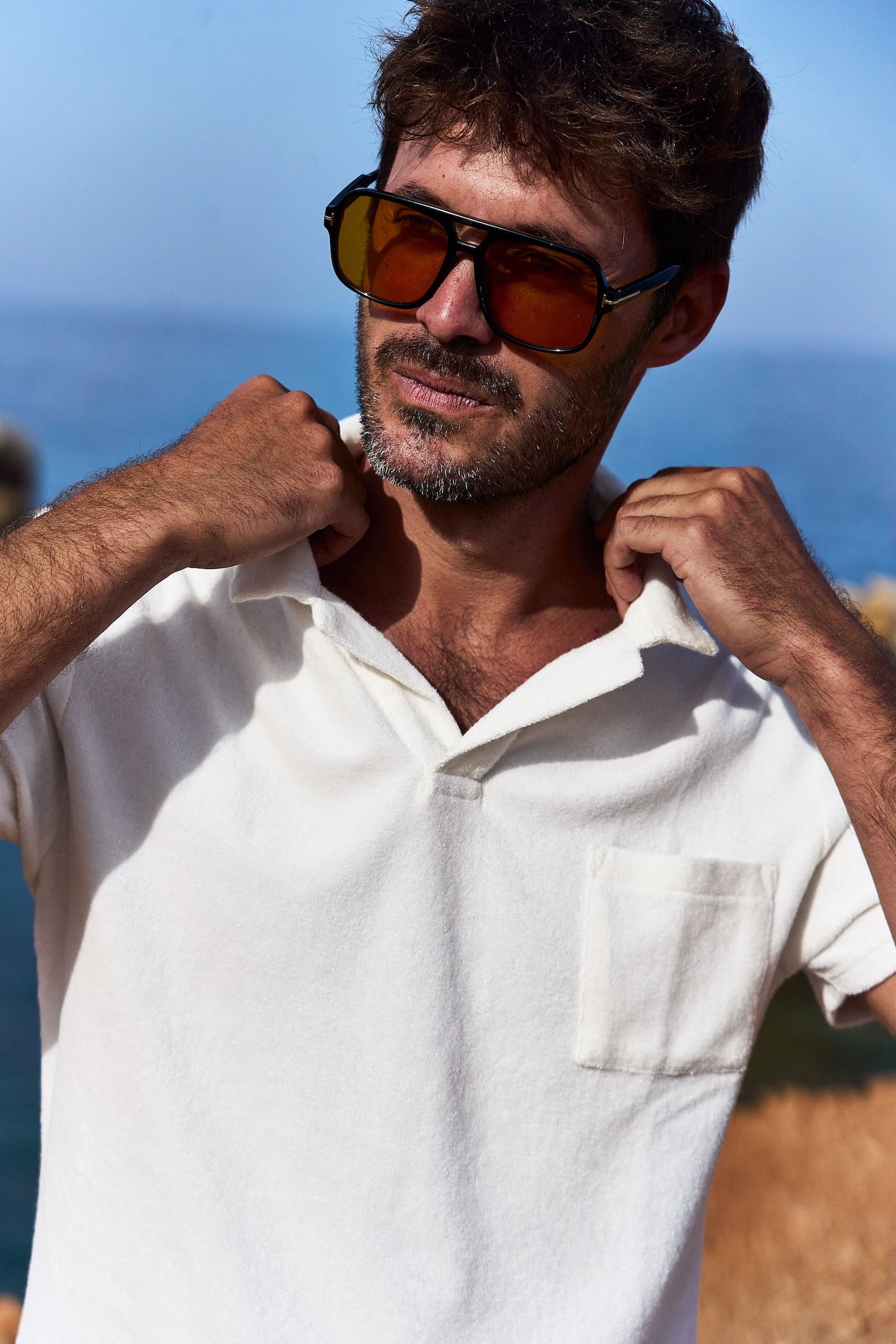 White terry polo shirt