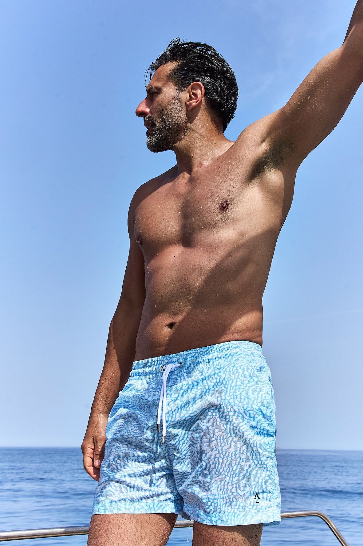 Short de bain - Écailles bleu ciel