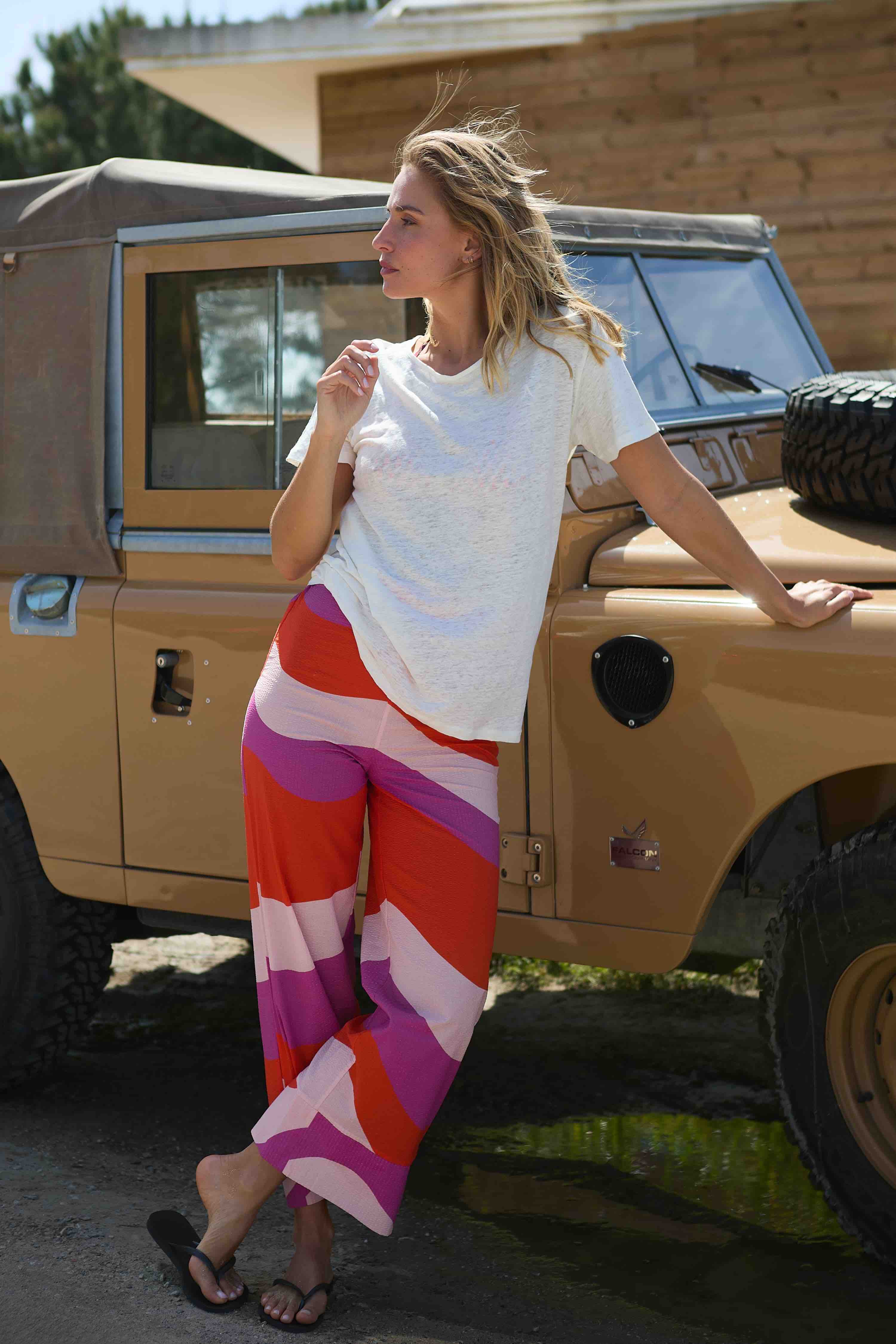 Pantalon femme orange et rose 