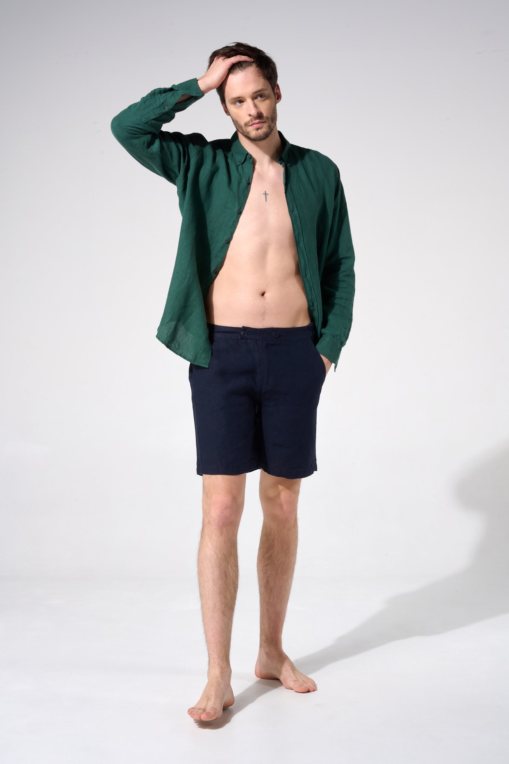 Bermuda lin homme bleu marine