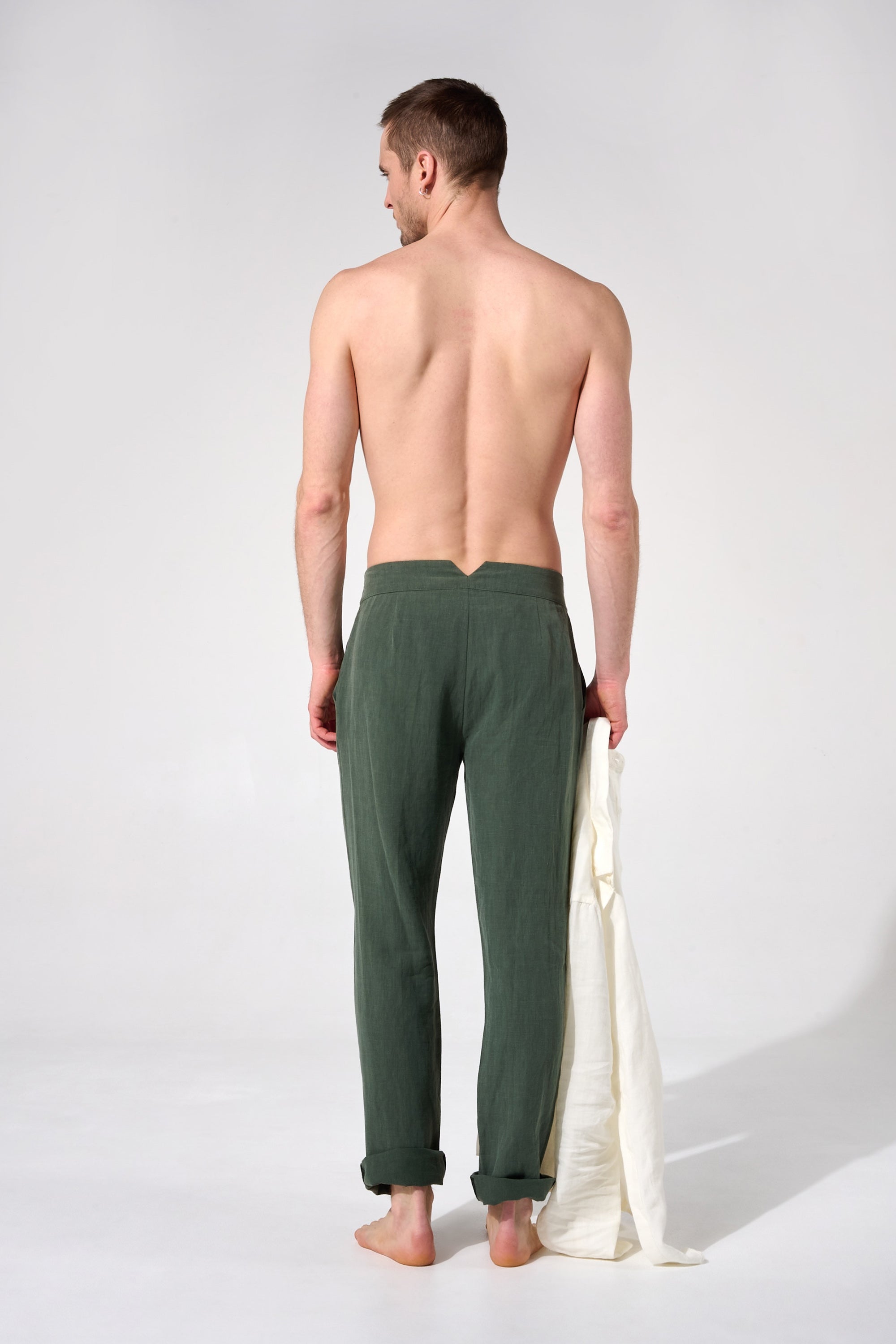 pantalon homme en lin vert
