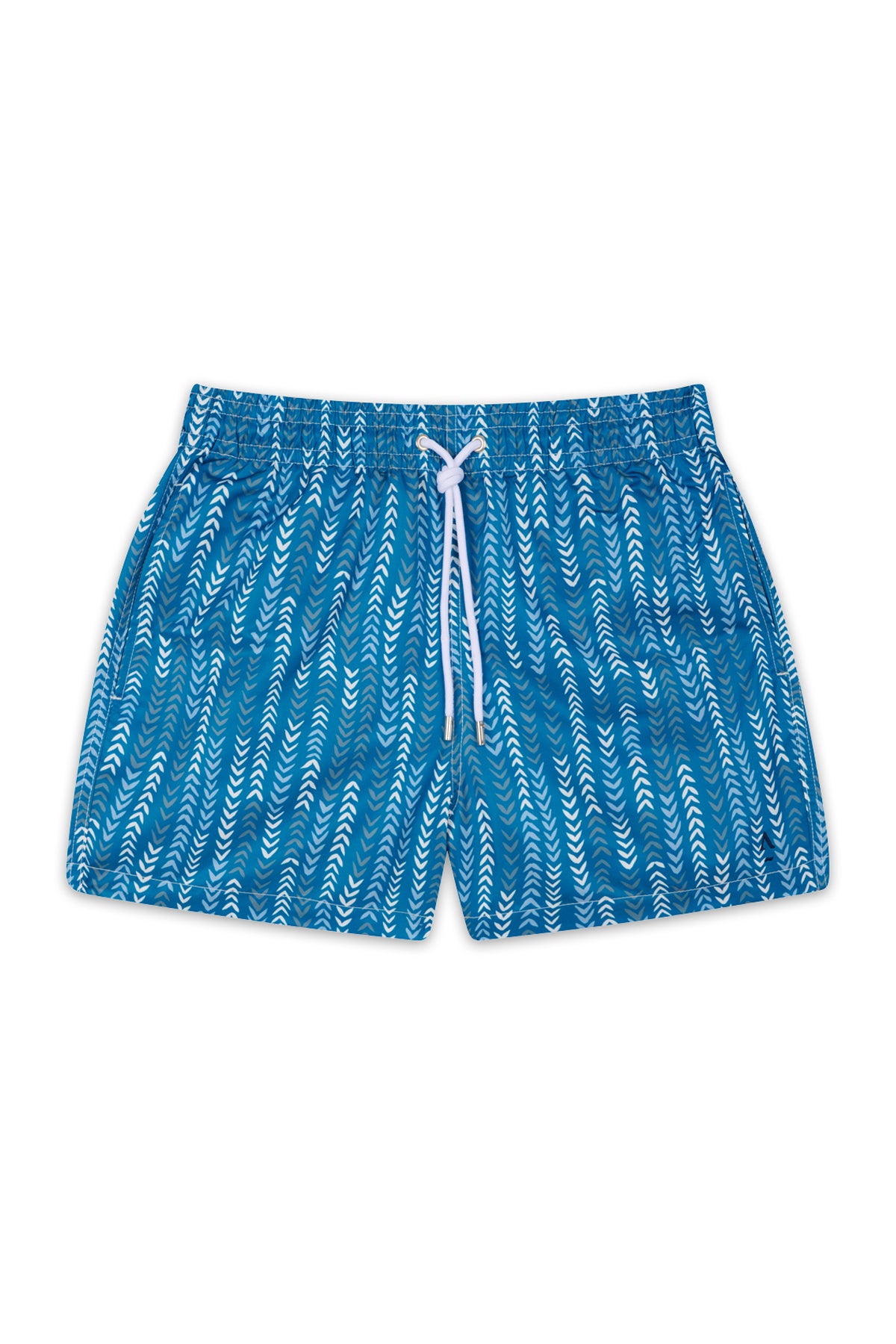 short de bain imprimé bleu et blanc